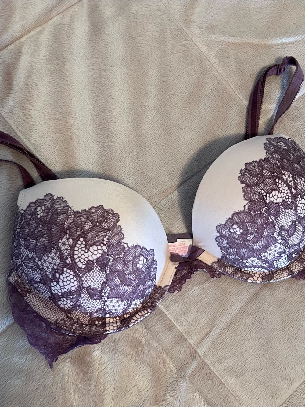 Victoria’s Secret Dream Angels push up bra faux lace print purple 32c
